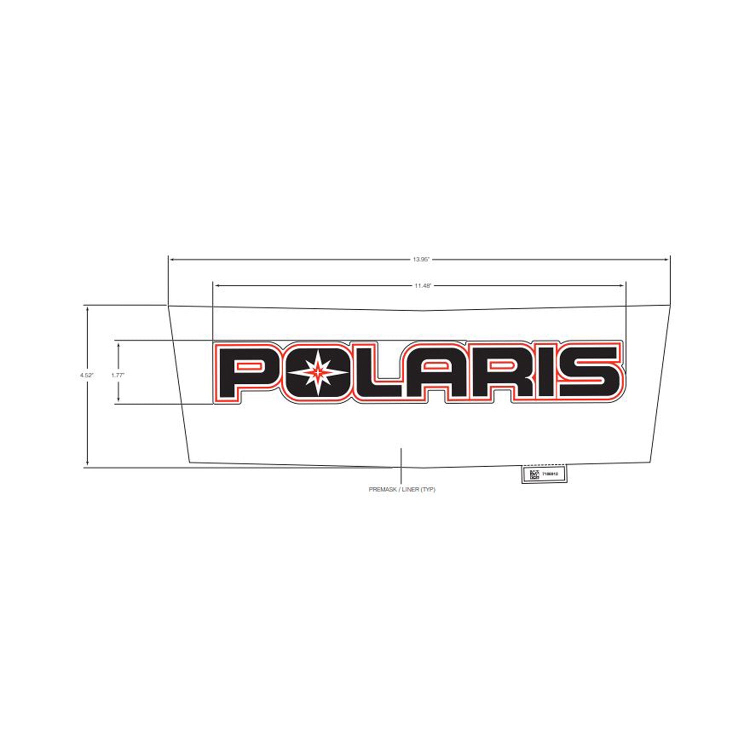 Black rectangular decal with bold uppercase "POLARIS" text in black outlined in orange, featuring a star inside the "O".