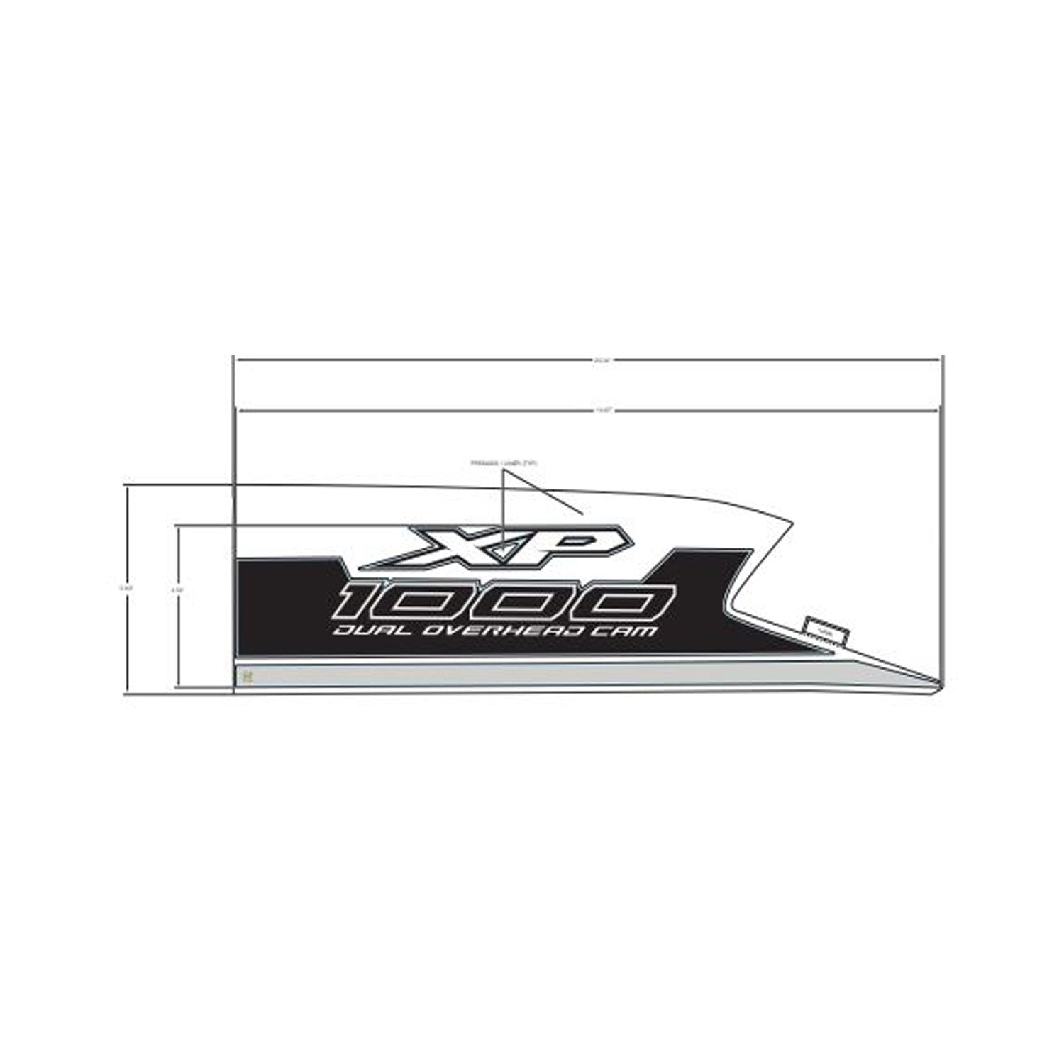 Black and white angular fender decal with "XP 1000 Dual Overdrive" text for Polaris Ranger front right side.