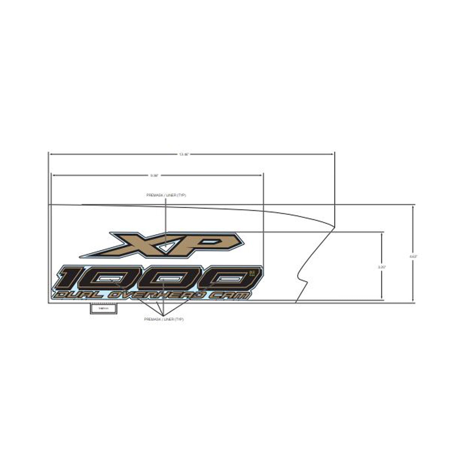 Black and gold XP 1000 decal with sharp edges and angular design for right front fender.
