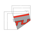 Gray and red angular fender decal with partial bold red lettering designed for front mid left side of off-road vehicle.