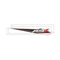 Black and red angular fender decal with "RS1" text in white and red accents, designed for rear lower right placement.