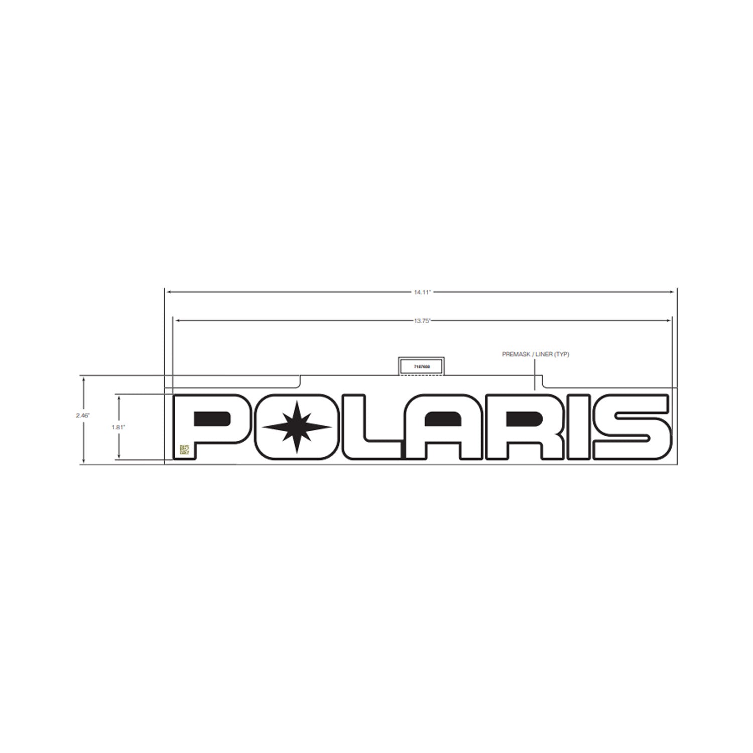 White rectangular tailgate decal with bold black "POLARIS" text and star design inside the "O".