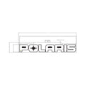 White rectangular tailgate decal with bold black "POLARIS" text and star design inside the "O".