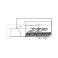 White front fender decal with black "XP 1000" text and technical dimensions overlay.