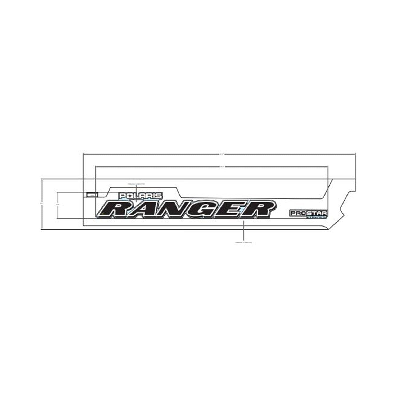 Black and gray Polaris Ranger cargo box decal with bold lettering and sharp edges.