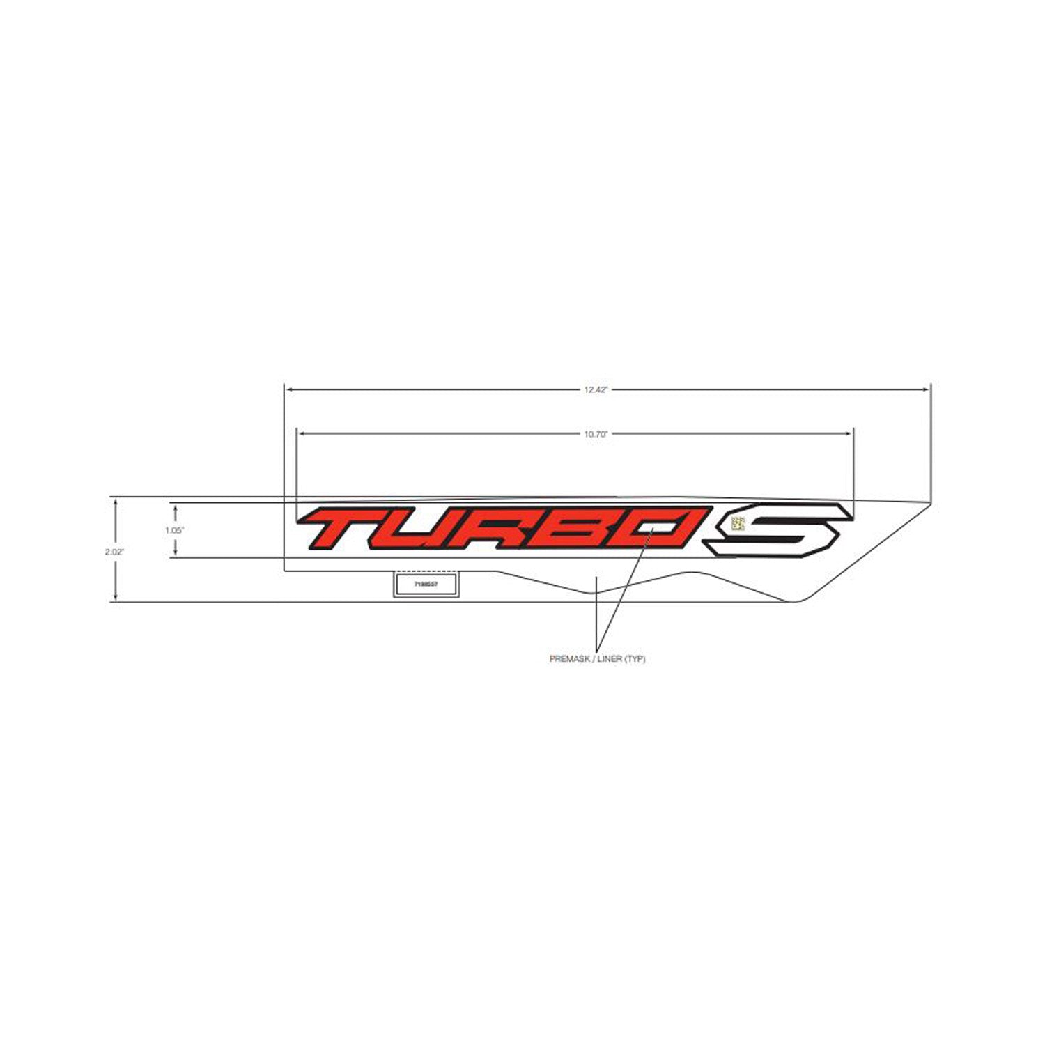 Red and black "Turbo S" decal with angular white background for Polaris UTV hood, left side.