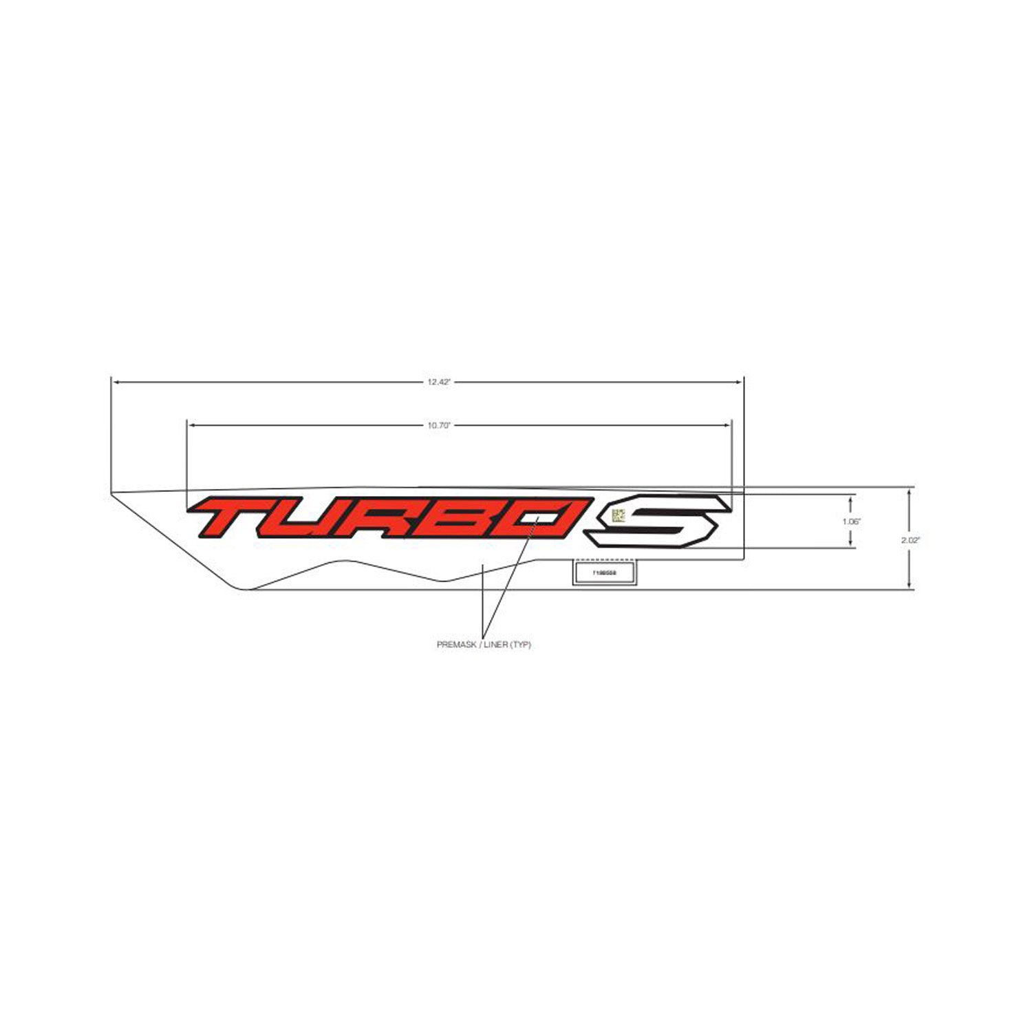 White and red angular decal featuring the word "TURBO" in red and a stylized "S" in black outlined shape.