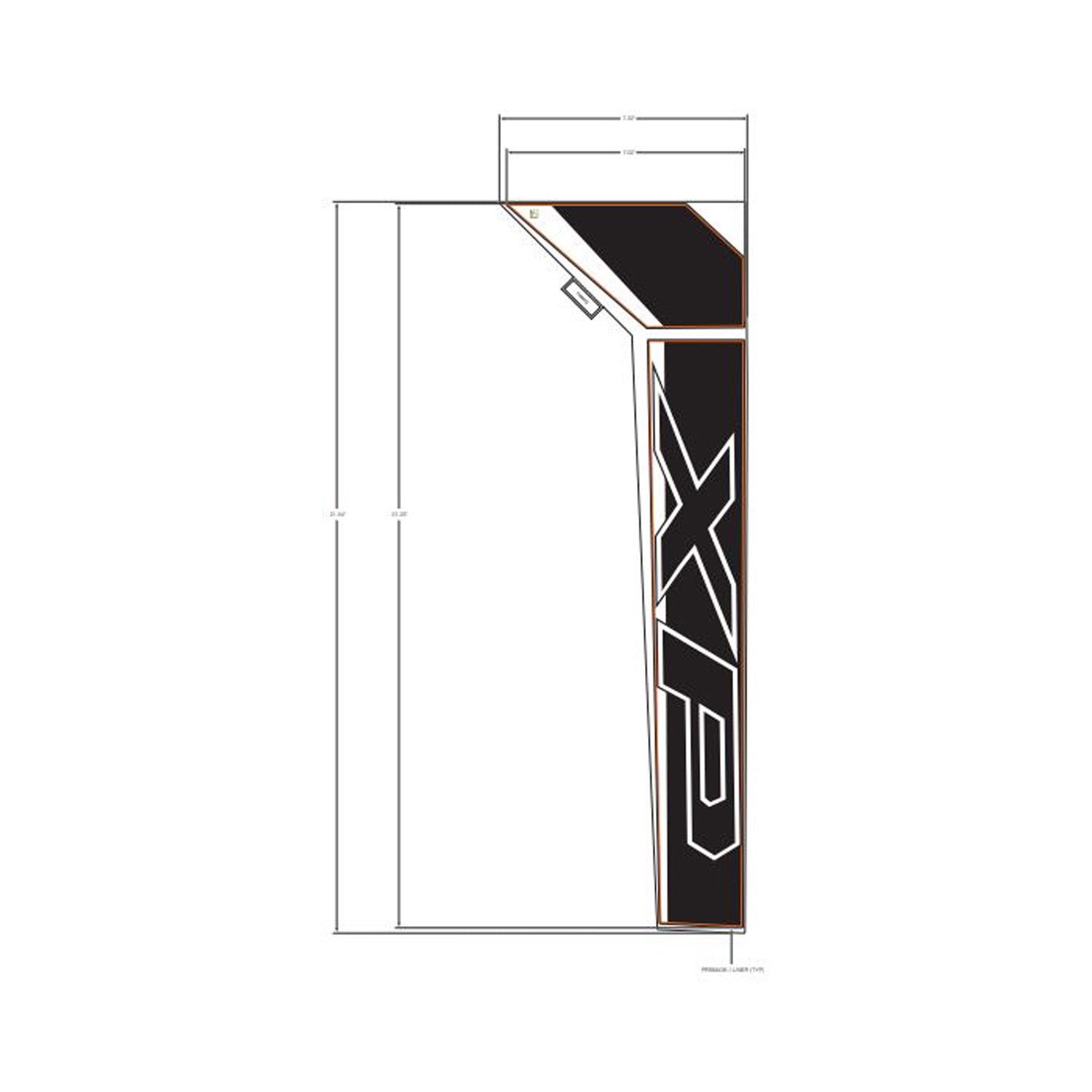 Black and white angular front fender decal with large XP lettering for Polaris Ranger XP left side.