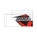 Black and red angular fender decal with "900 H.O. EFI Dual Overhead Cam" text in white and black.