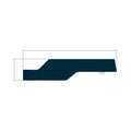 Dark blue angular vinyl tailgate decal with cutout shape designed for left side installation.