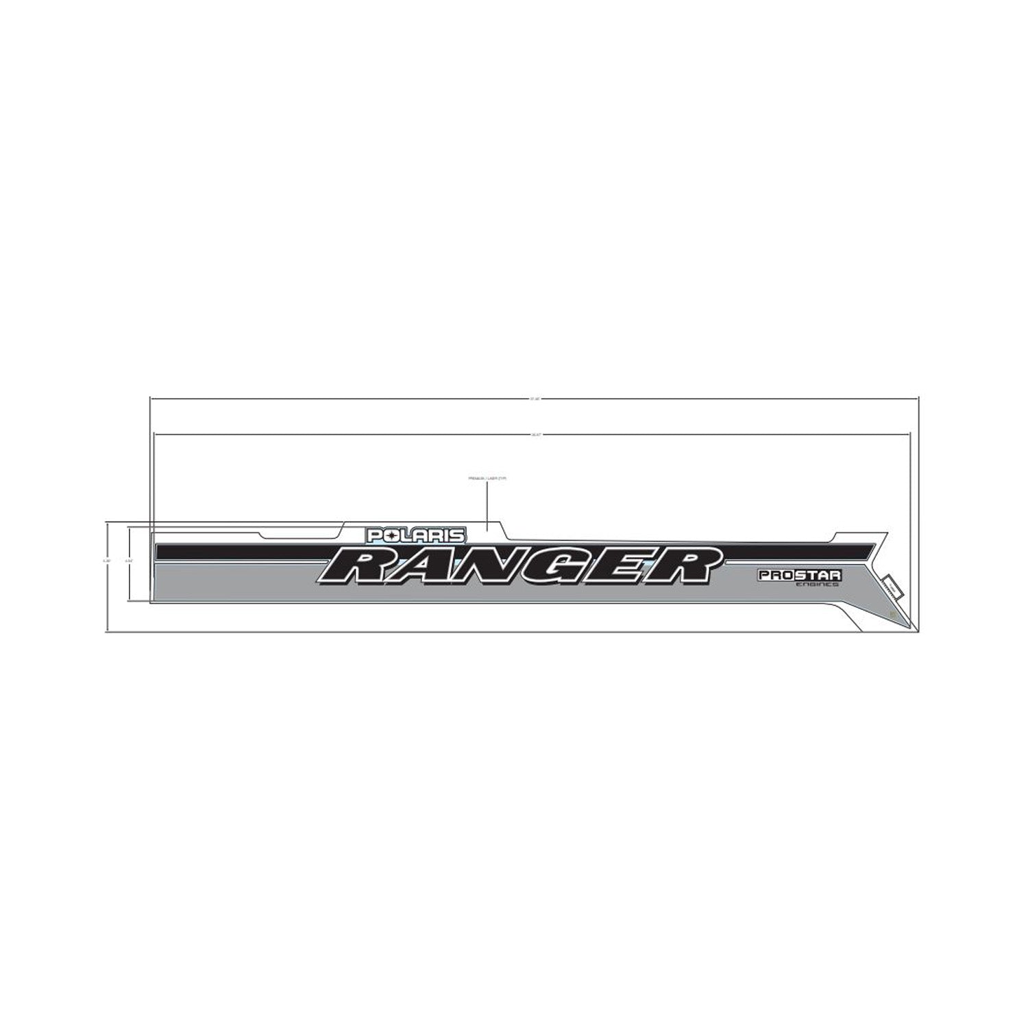 Black and gray Polaris Ranger cargo box decal with bold lettering and sleek design.