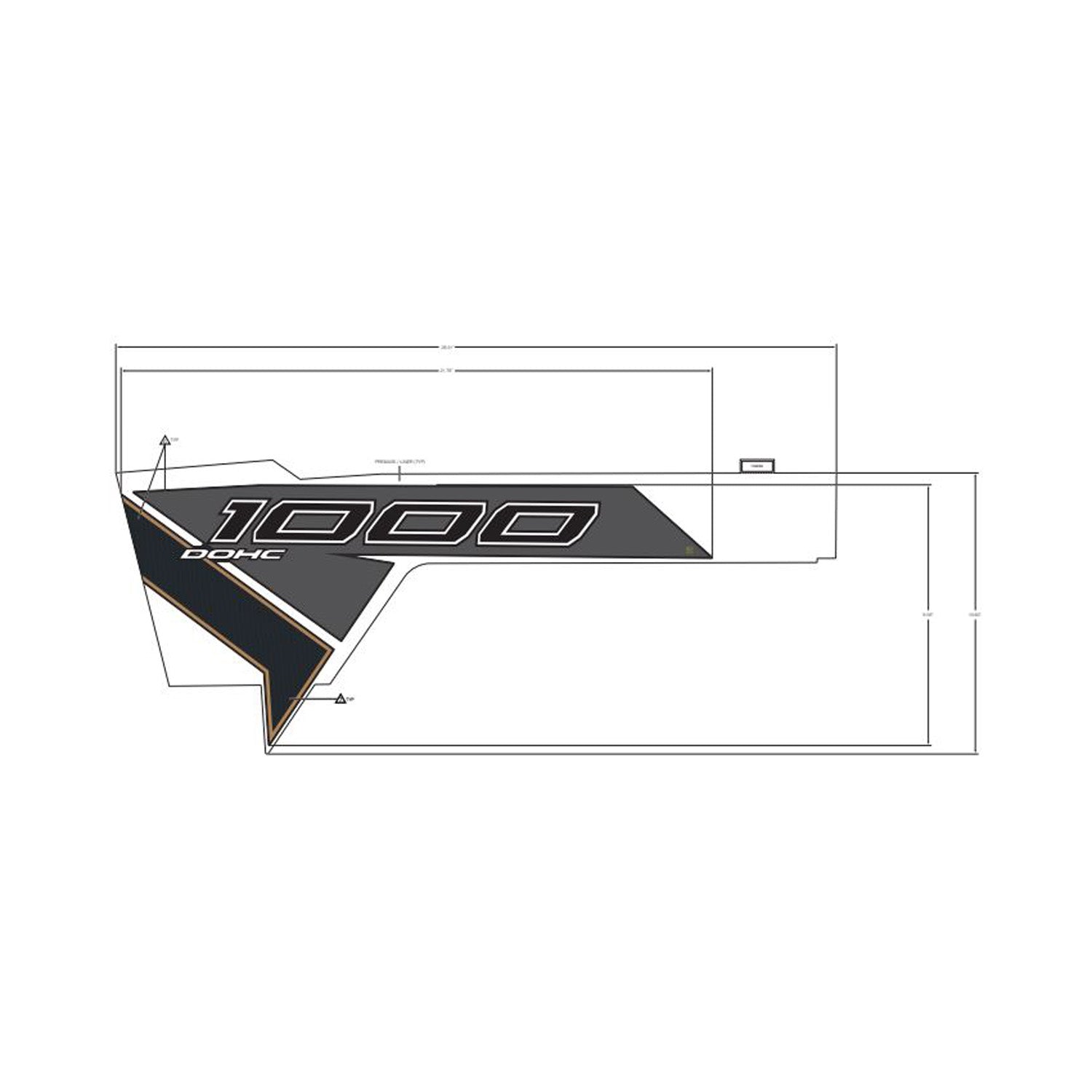 Black and gray angular Polaris fender decal with gold outlines and "1000" text.