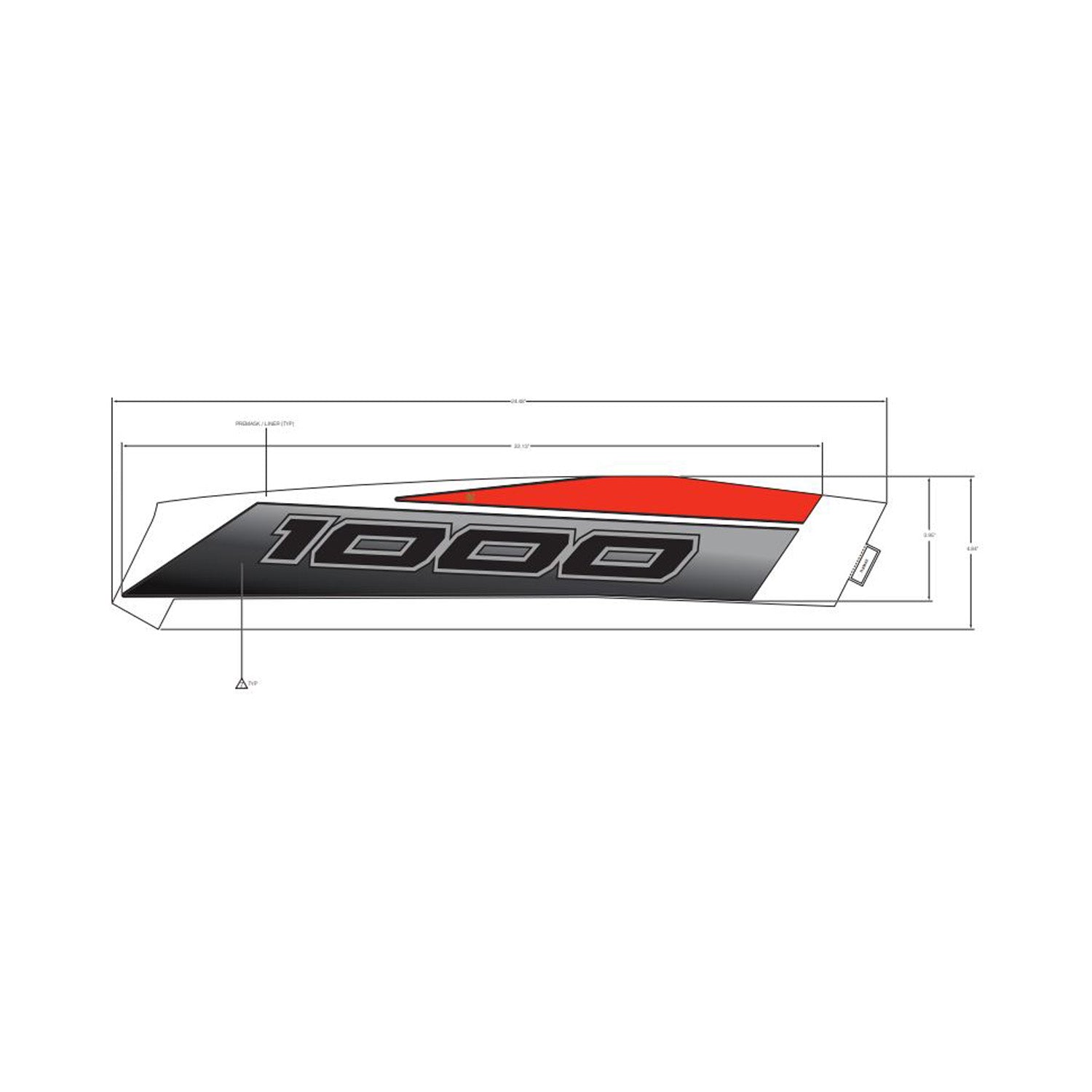Right front fender decal with black "1000" text, red and white color blocks, angular shape.