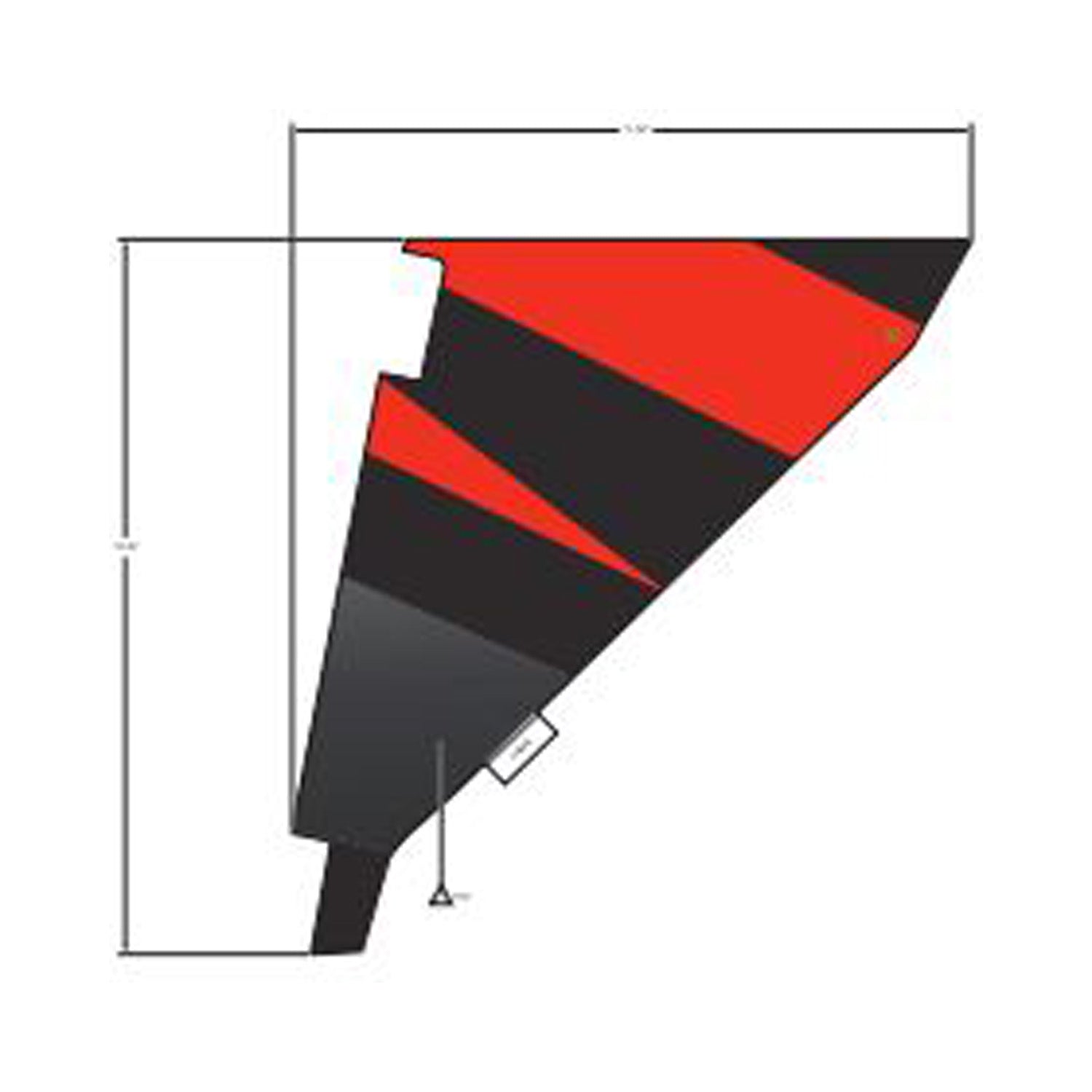 Triangular UTV bolster cover decal in black and red with angular color blocking and a small tab extension at the bottom.