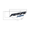Black and blue angular RZR XP hood decal with sharp edges and modern font.