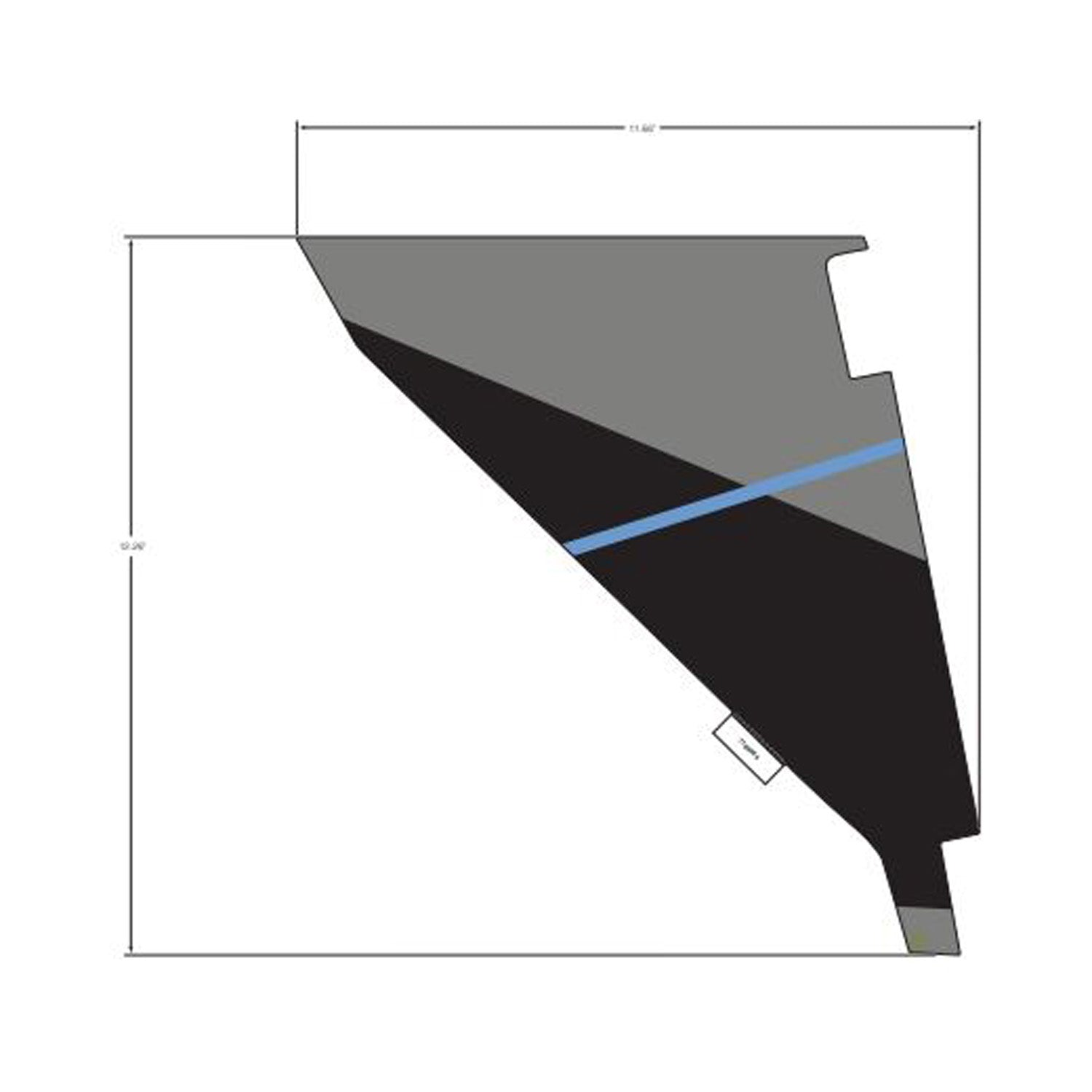 Black and gray angular right-side bolster cover decal with blue stripe accent.