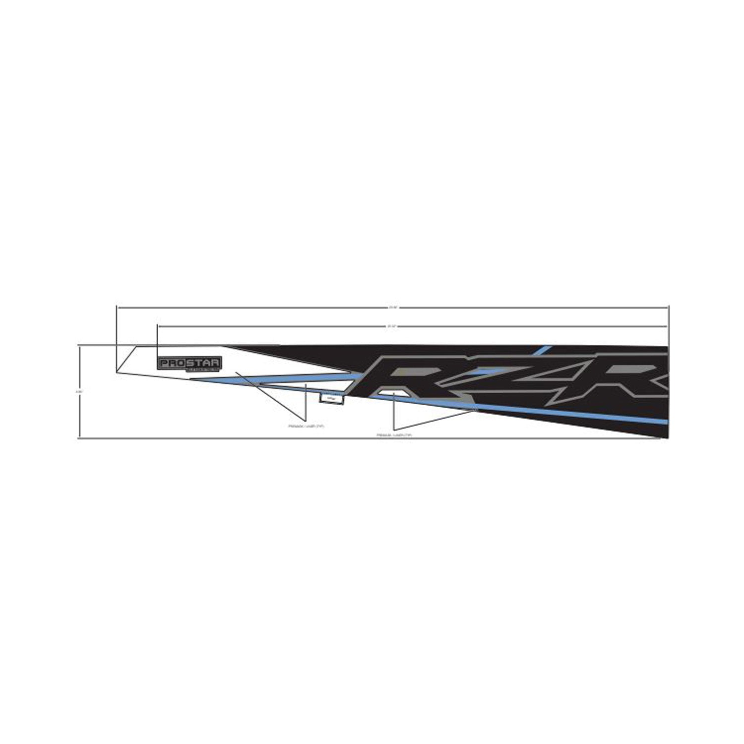 Black and blue angular Polaris RZR rear top right fender decal with sharp modern graphics.