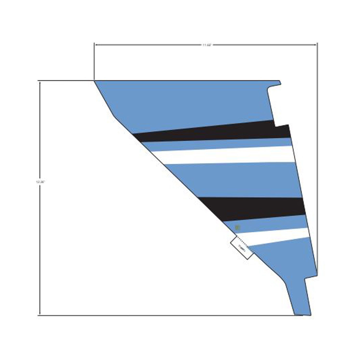 Blue and black angular decal with white and light blue stripes, designed for right bolster cover.