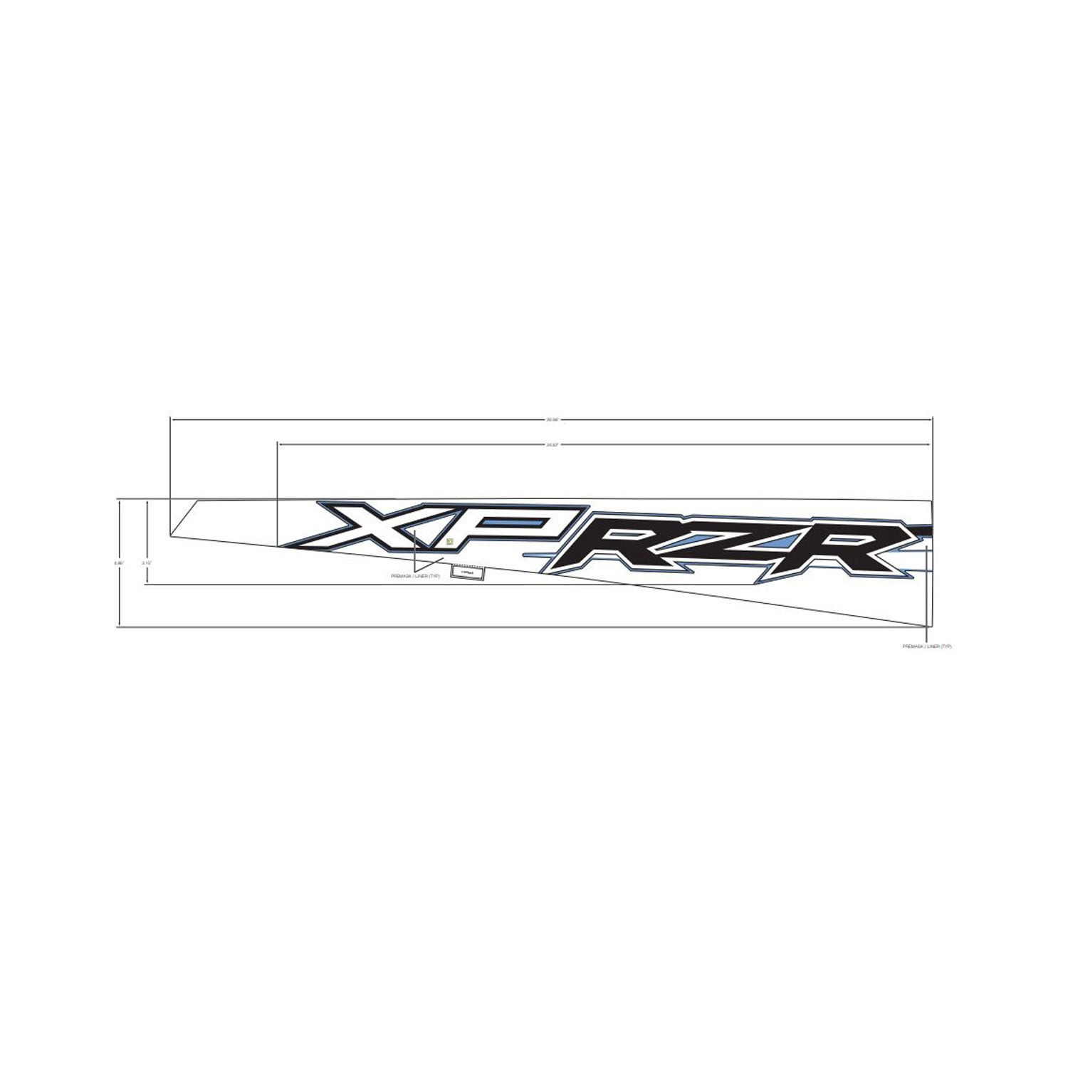 White rectangular decal with black and red "XP RZR" text for Polaris rear fender.