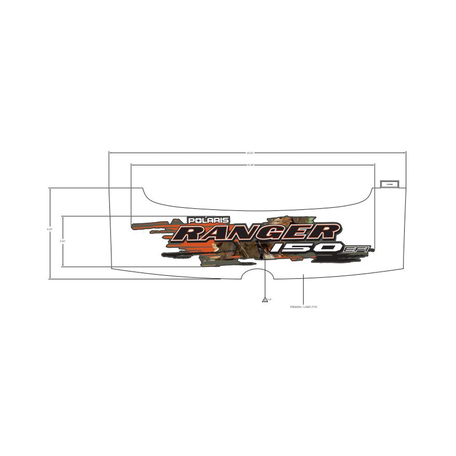Black center hood decal with orange and white "Polaris Ranger 150 EFI" logo and sharp angular design accents.