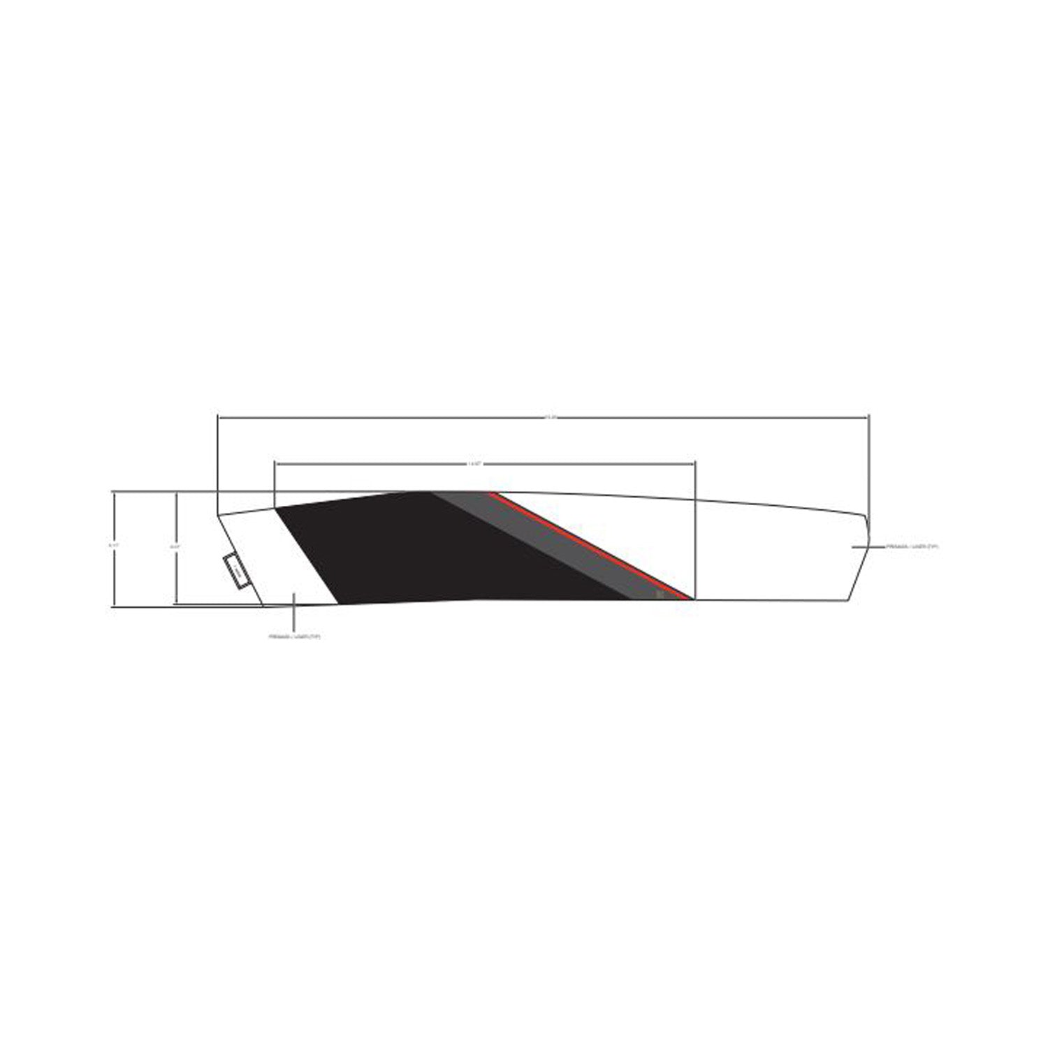 Black and gray fender decal with a diagonal red stripe, designed for front, side, and top placement on Polaris vehicles.