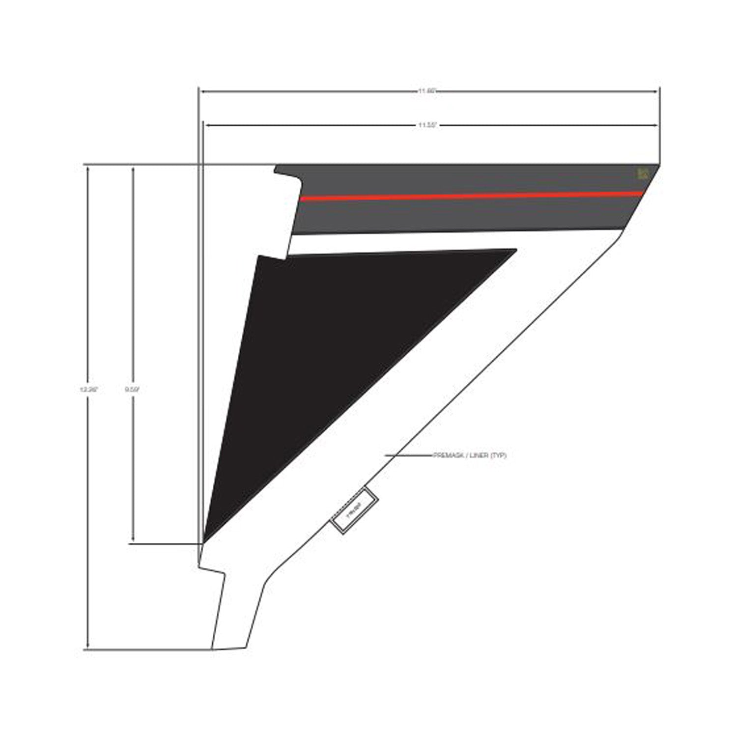 Black and gray angular bolster cover decal with red stripe detail and fitted shape.
