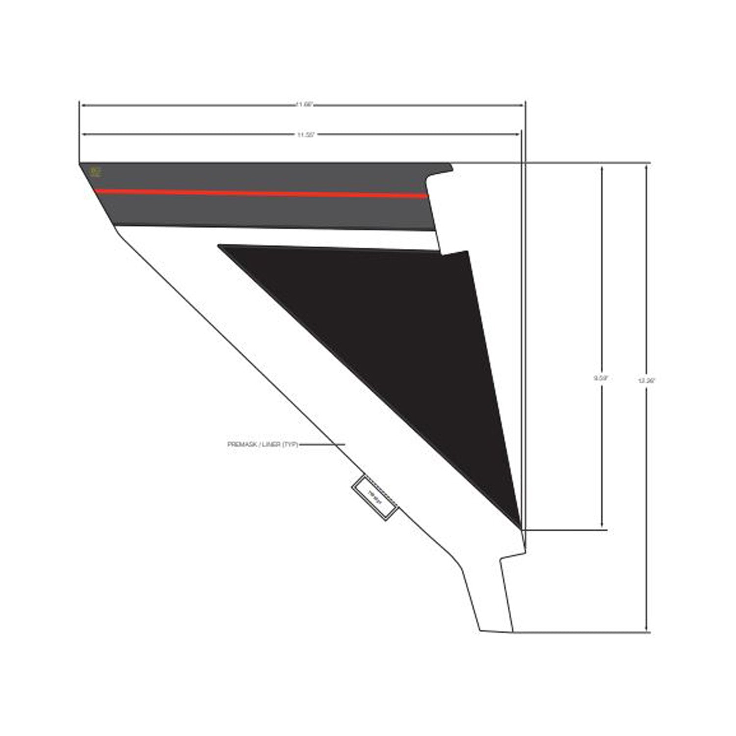 Black and gray angular bolster cover decal with red stripe and precise cutouts for Polaris UTV.