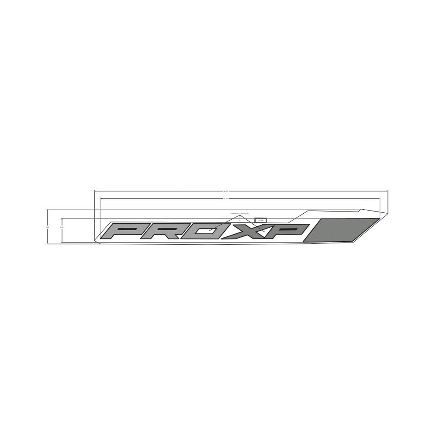 White and gray angled rear fender decal with "PRO XP" text and geometric accents.