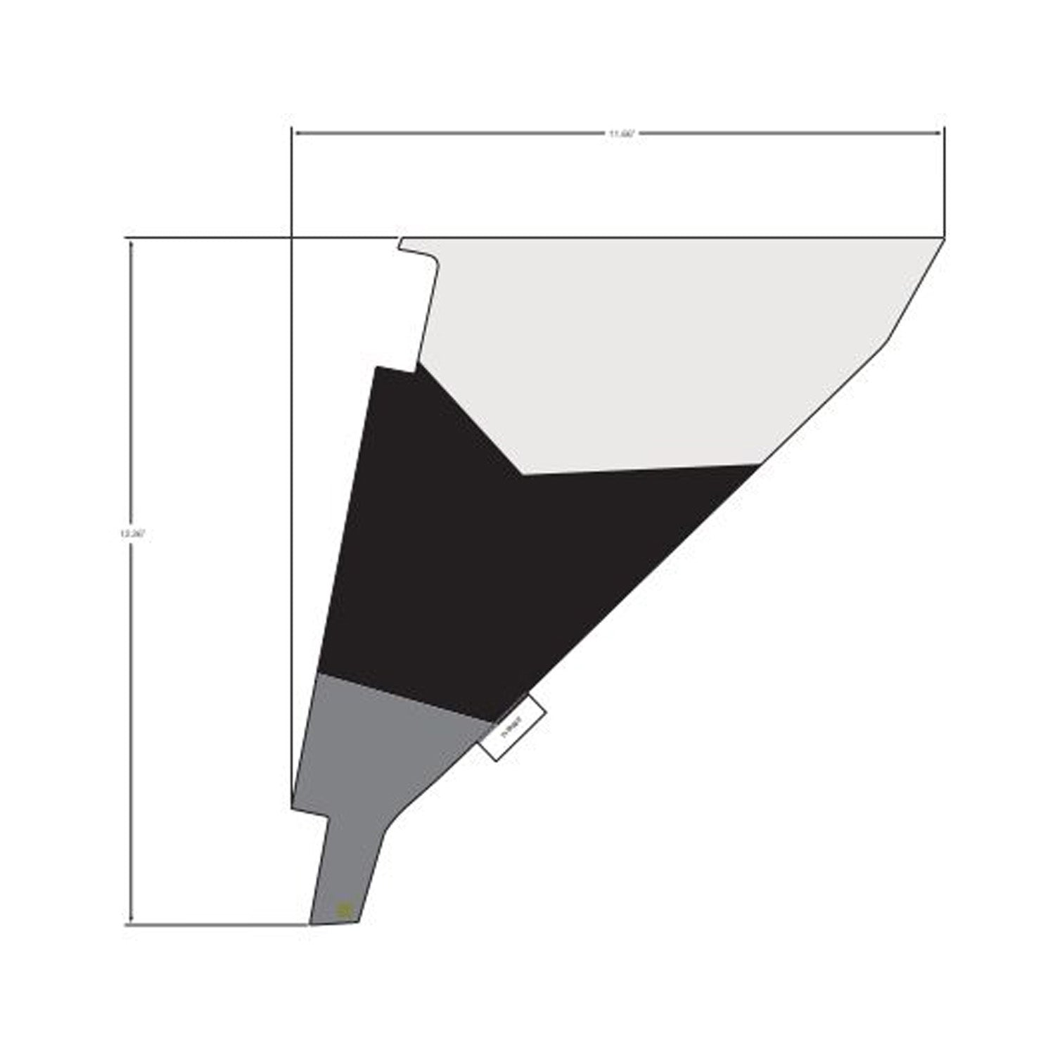 Triangular black, gray, and light gray bolster cover decal with angled geometric design.
