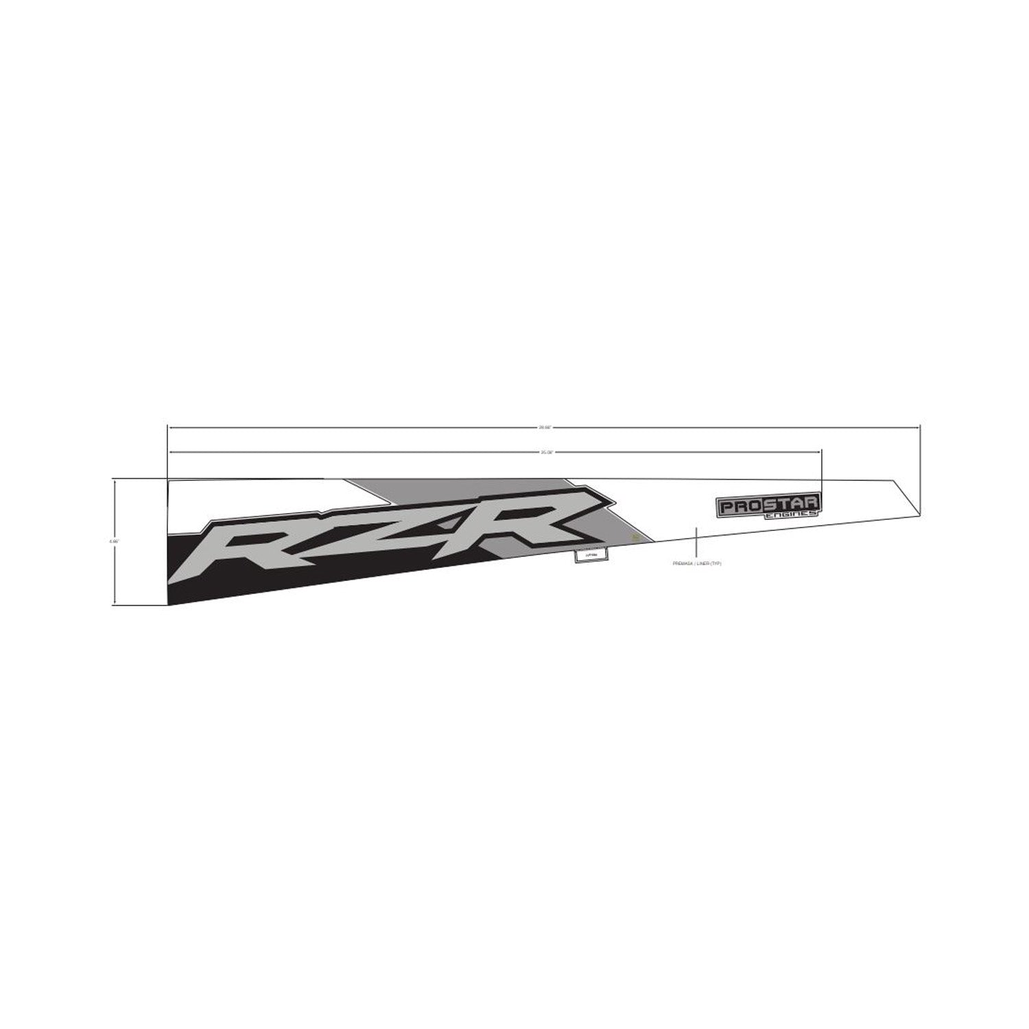Black and gray angular Polaris RZR rear left fender decal with sharp edges and bold lettering.
