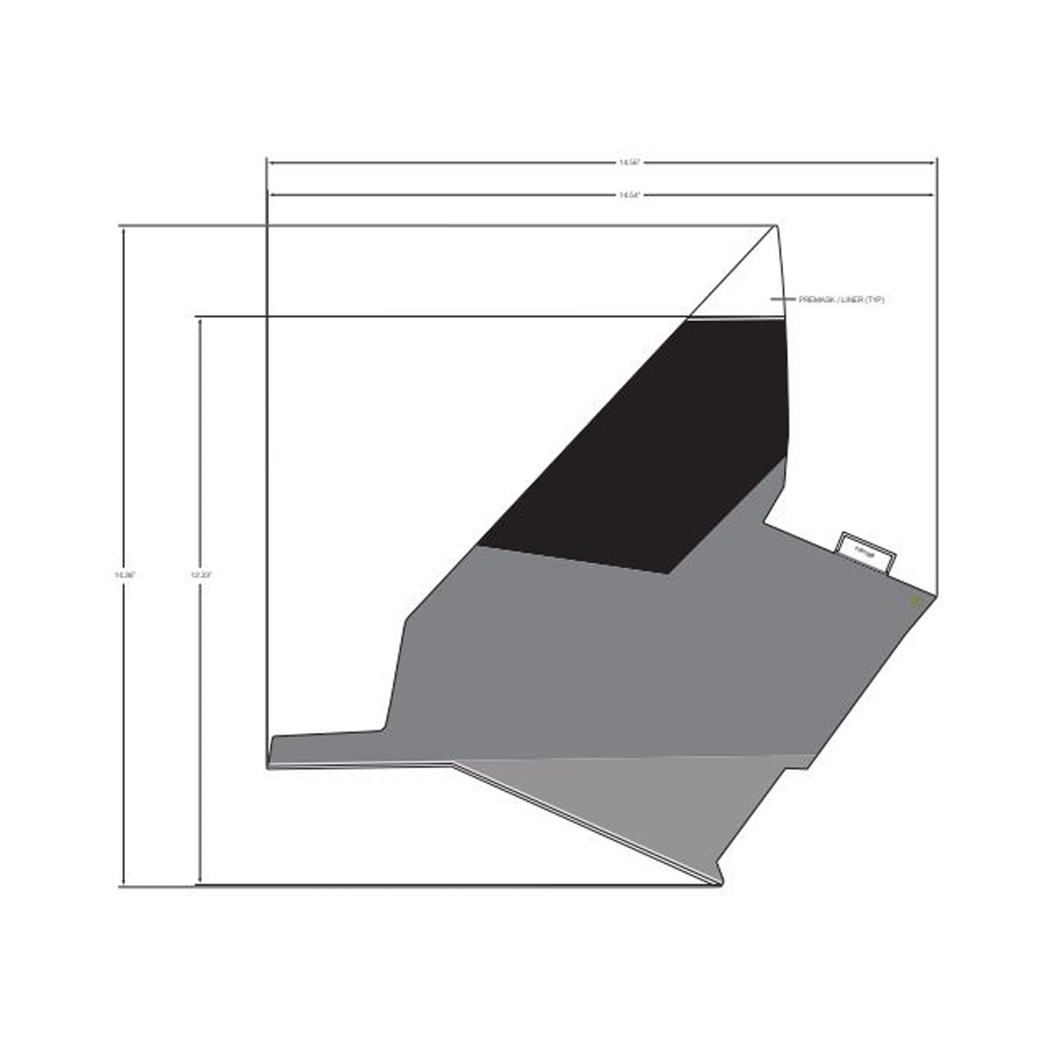 Gray and black angular rear left fender decal for Polaris offroad vehicle with precise cut edges.