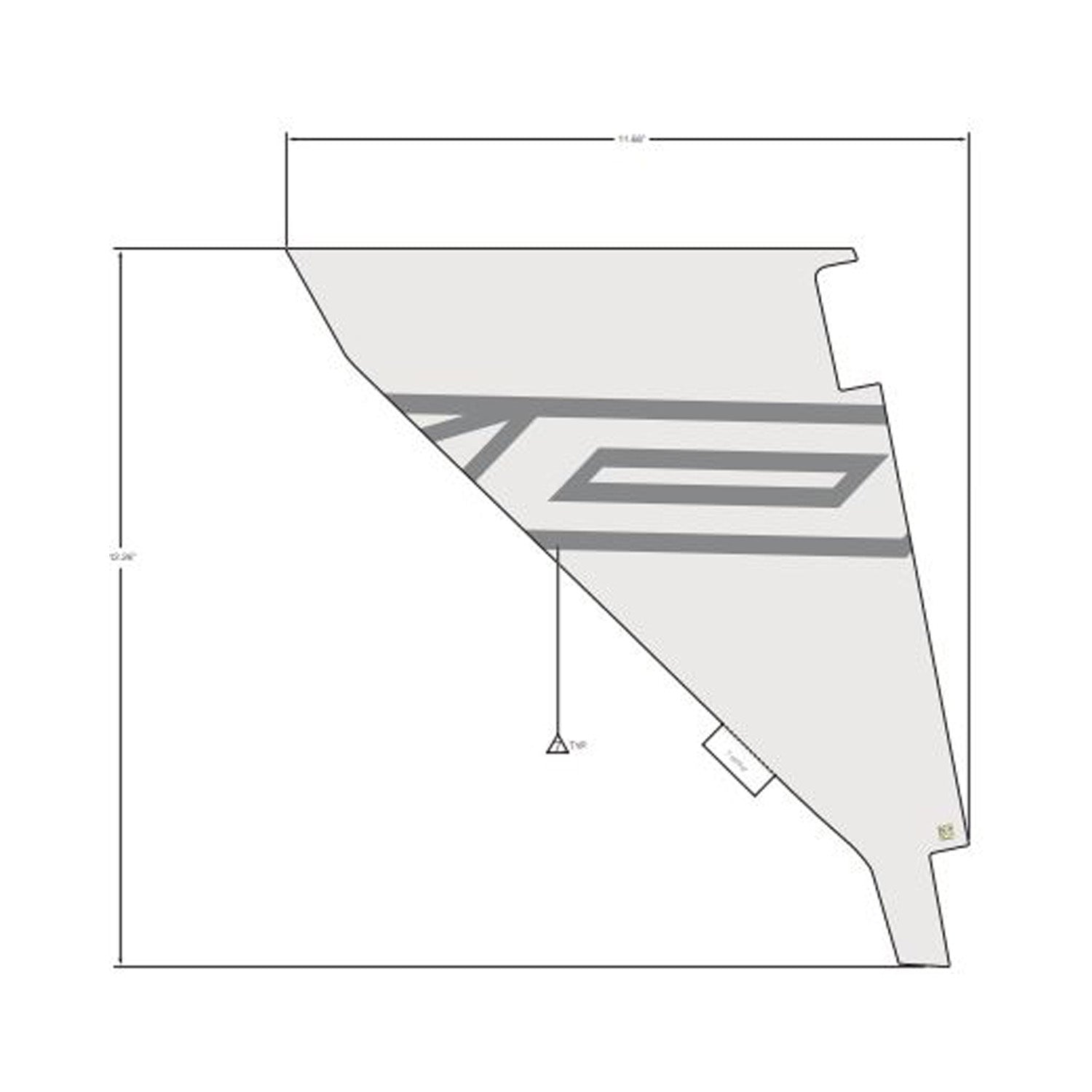 Gray and white angular decal with Polaris "RZR" logo for right bolster cover.