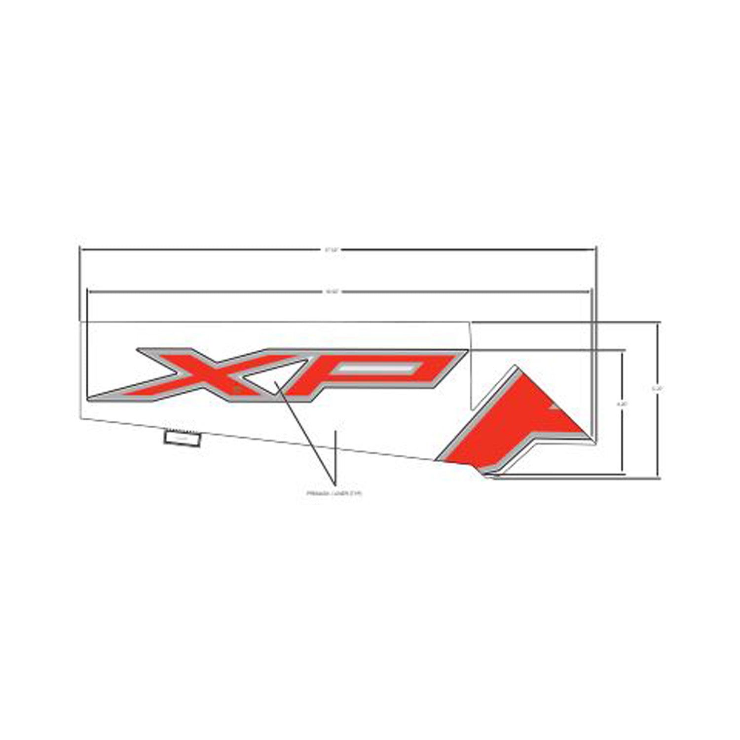 Red and white XP graphic decal for right rear fender with sharp angular design.