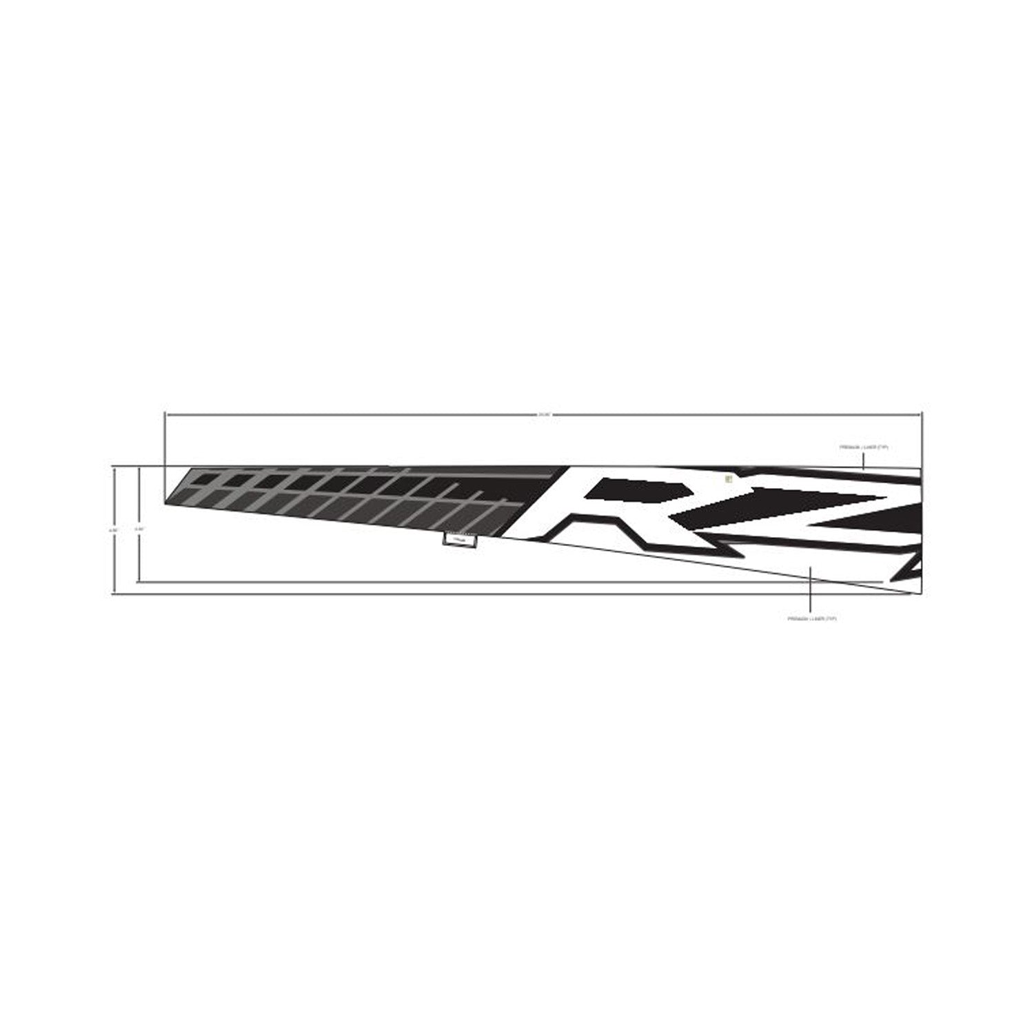 Black and white angular rear fender decal with large RZ lettering and a checkered pattern on the left side.