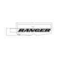 Black and gray "RANGER" hood decal with bold, angular lettering and integrated cutout at bottom center.