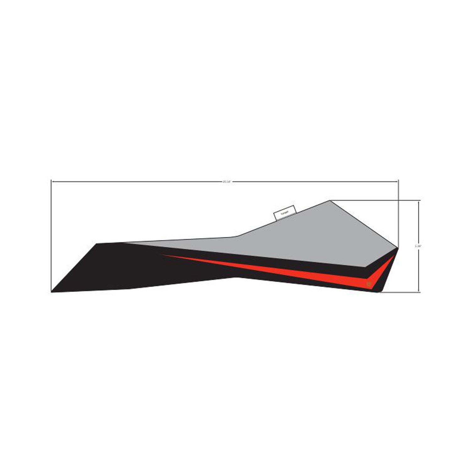 Angular lower door decal in gray, black, and red with sharp, geometric design.