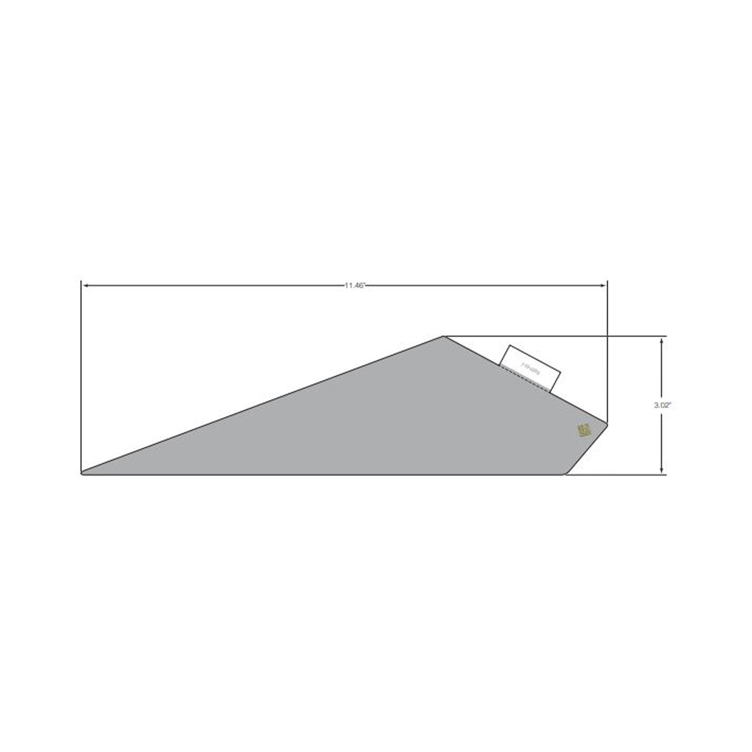 Gray angular rear lower door decal with sharp diagonal edge and mounting hole on the right side.