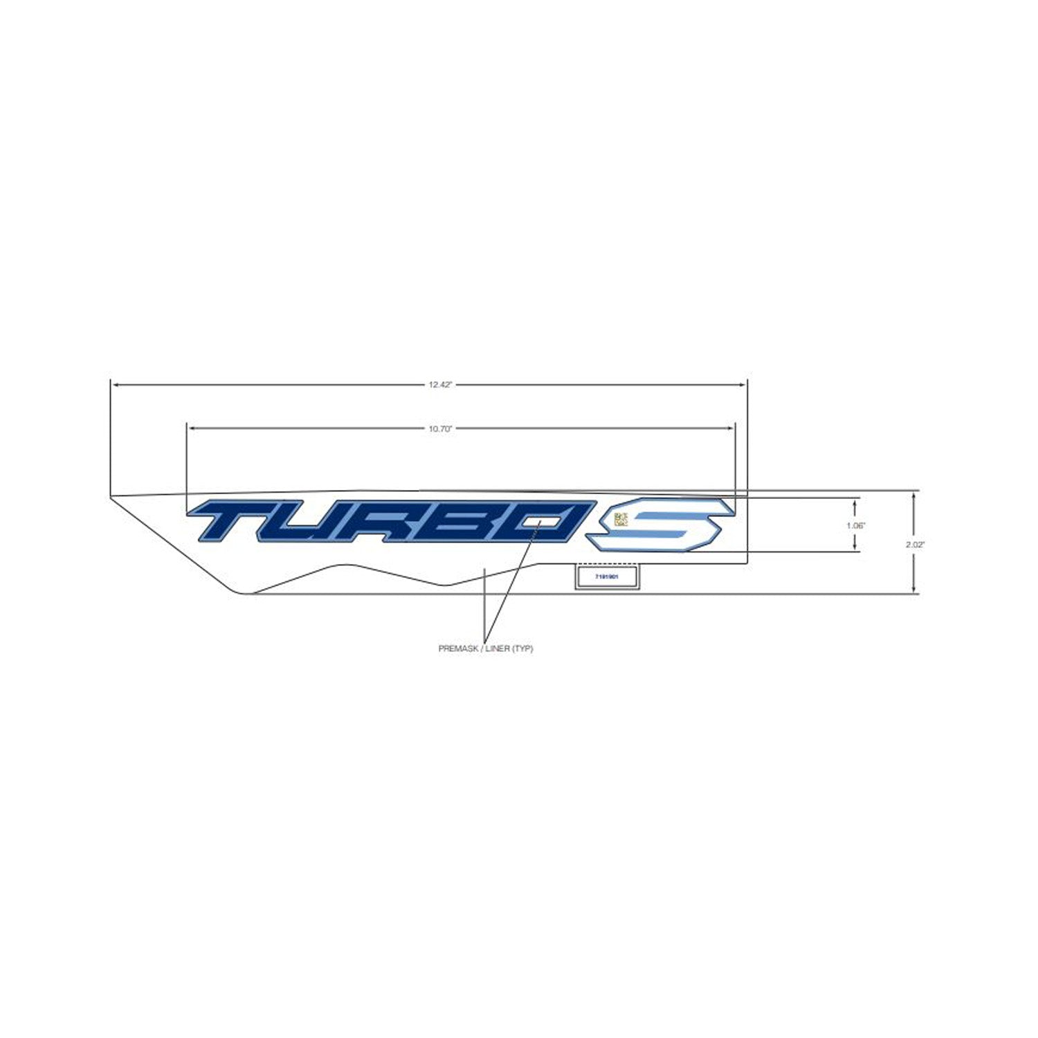 Right-side Polaris Center Hood Decal with blue "Turbo S" lettering on white background, linear design.