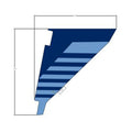 Blue and light blue angular decal with horizontal stripes, designed for left bolster cover.
