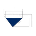 Dark blue triangular rear fender decal with a small white tab and mounting hole on right side.