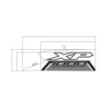 Black, white, and gray XP 1000 front fender decal with bold lettering and angular design.