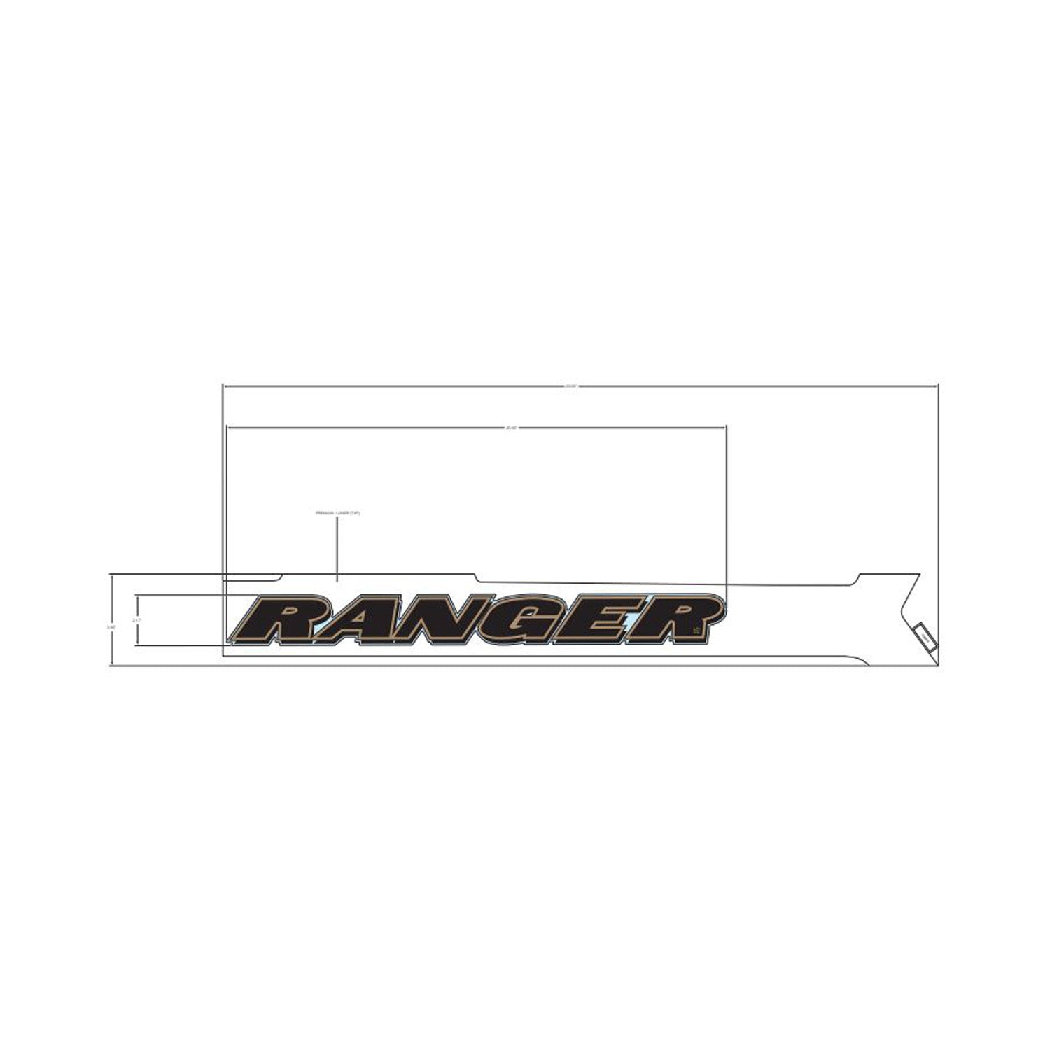 Black and gold Polaris Ranger cargo box side decal with angular shape, left side design.
