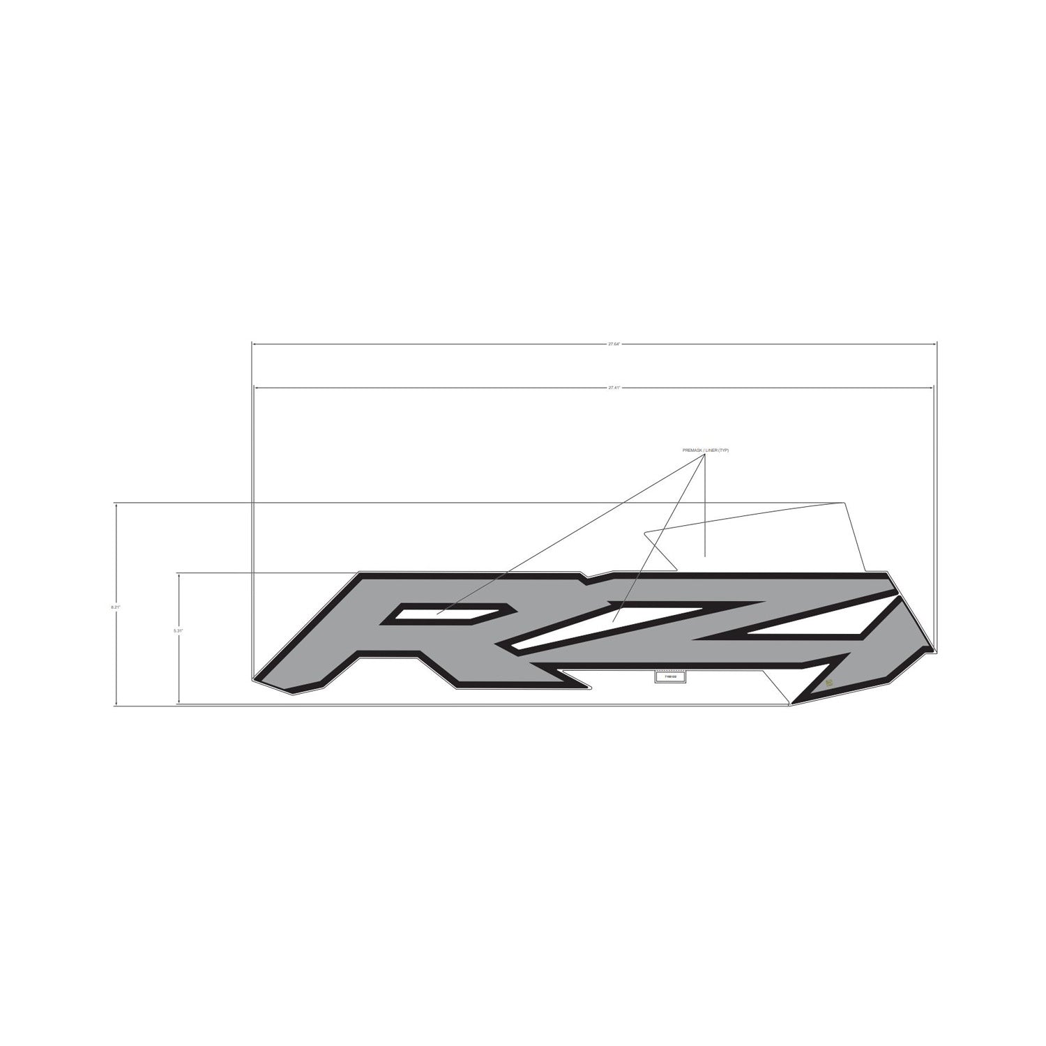 Gray and black angular RZR decal with sharp edges for rear right door of Polaris vehicle.