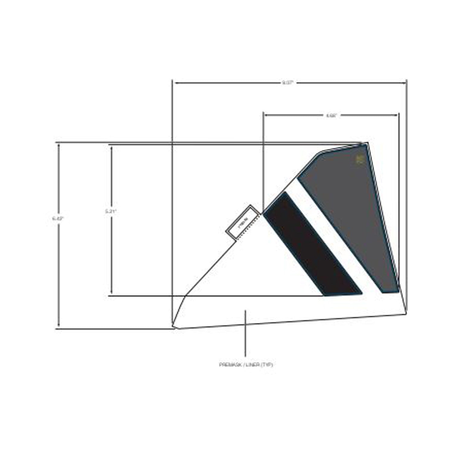 Right front upper door decal for Polaris UTV in black and white with angular design and precise measurements shown.
