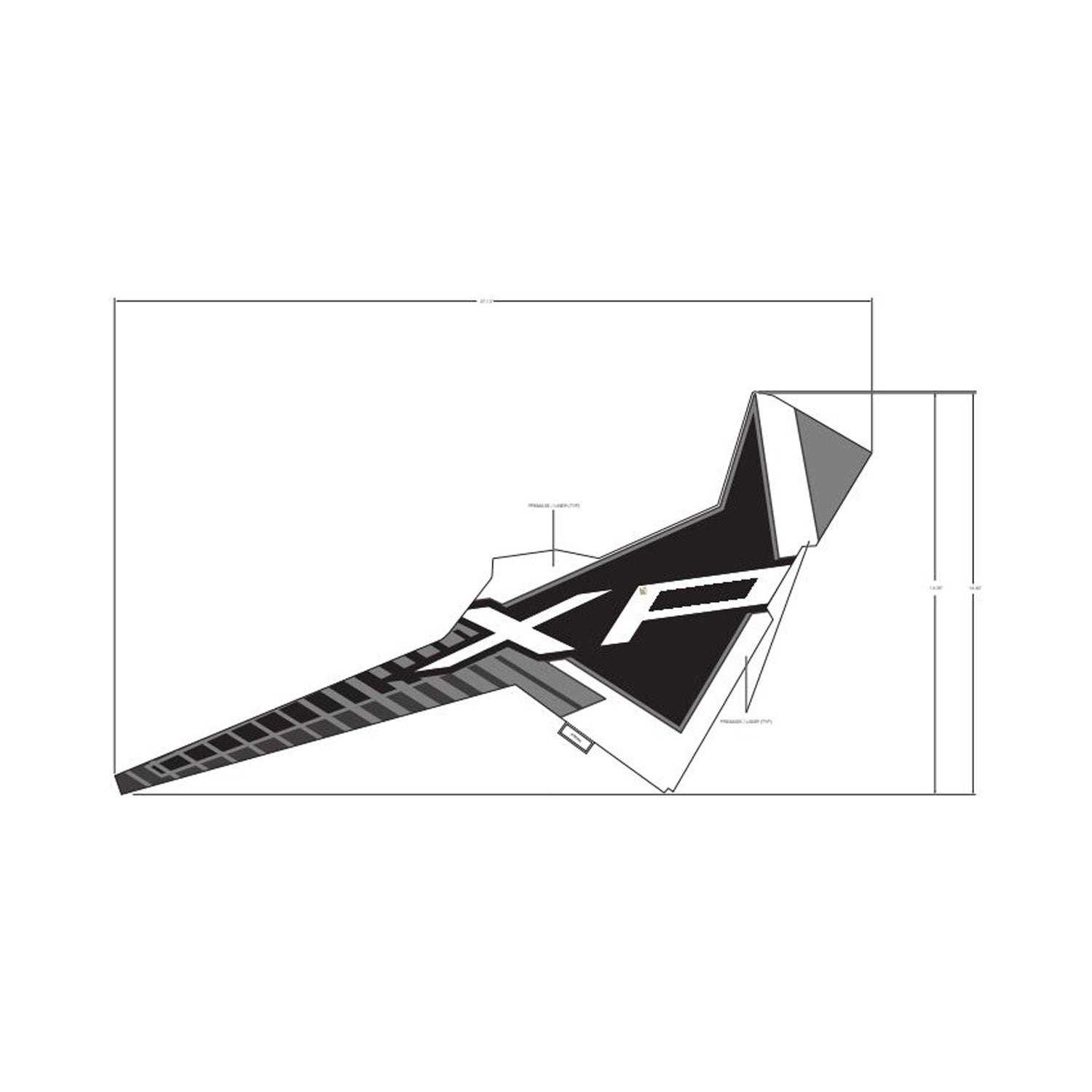 Black and white angular Polaris Fender decal with "XP" lettering and textured pattern on left rear side.