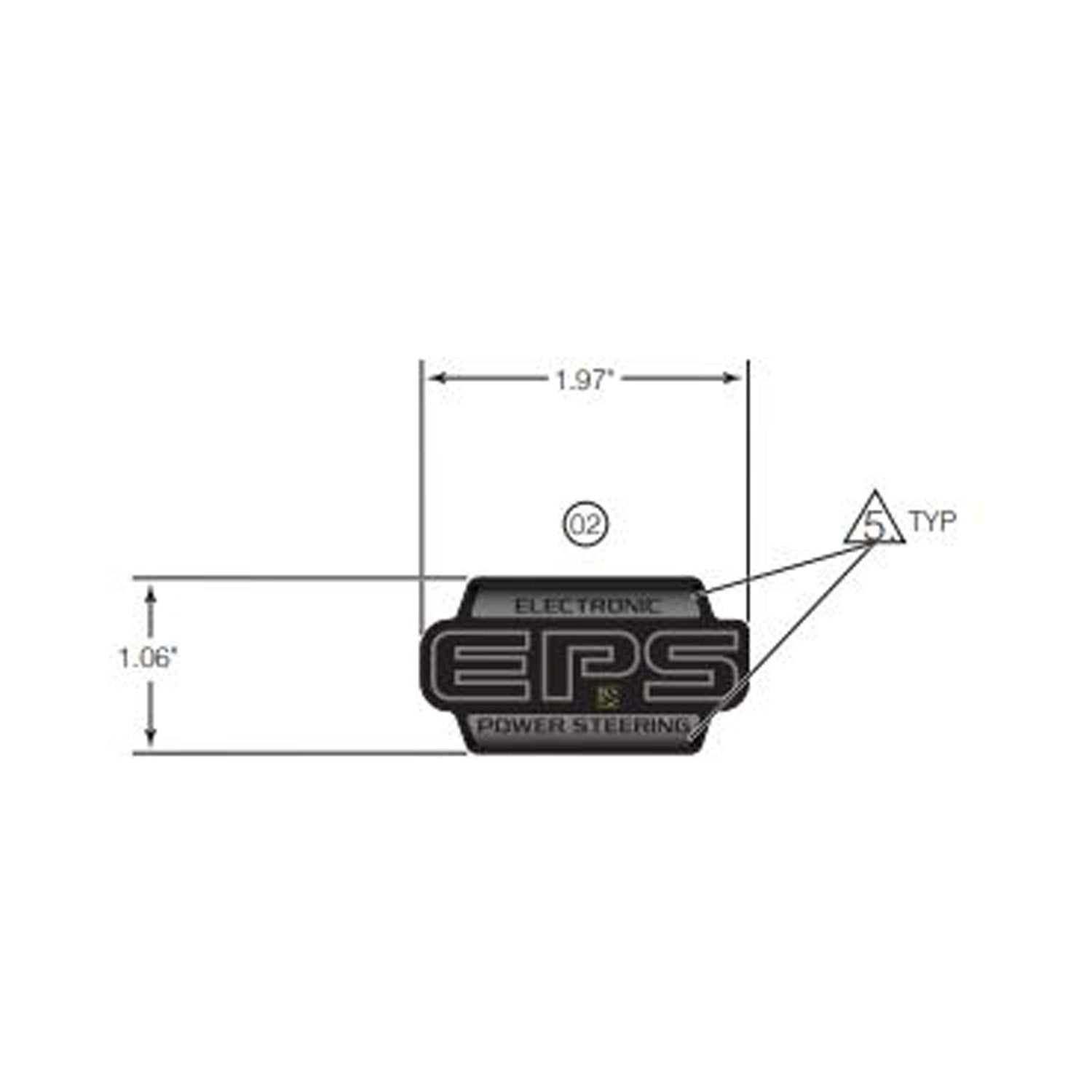 Black and gray rectangular EPS decal with bold lettering and power steering text, 1.97 by 1.06 inches.