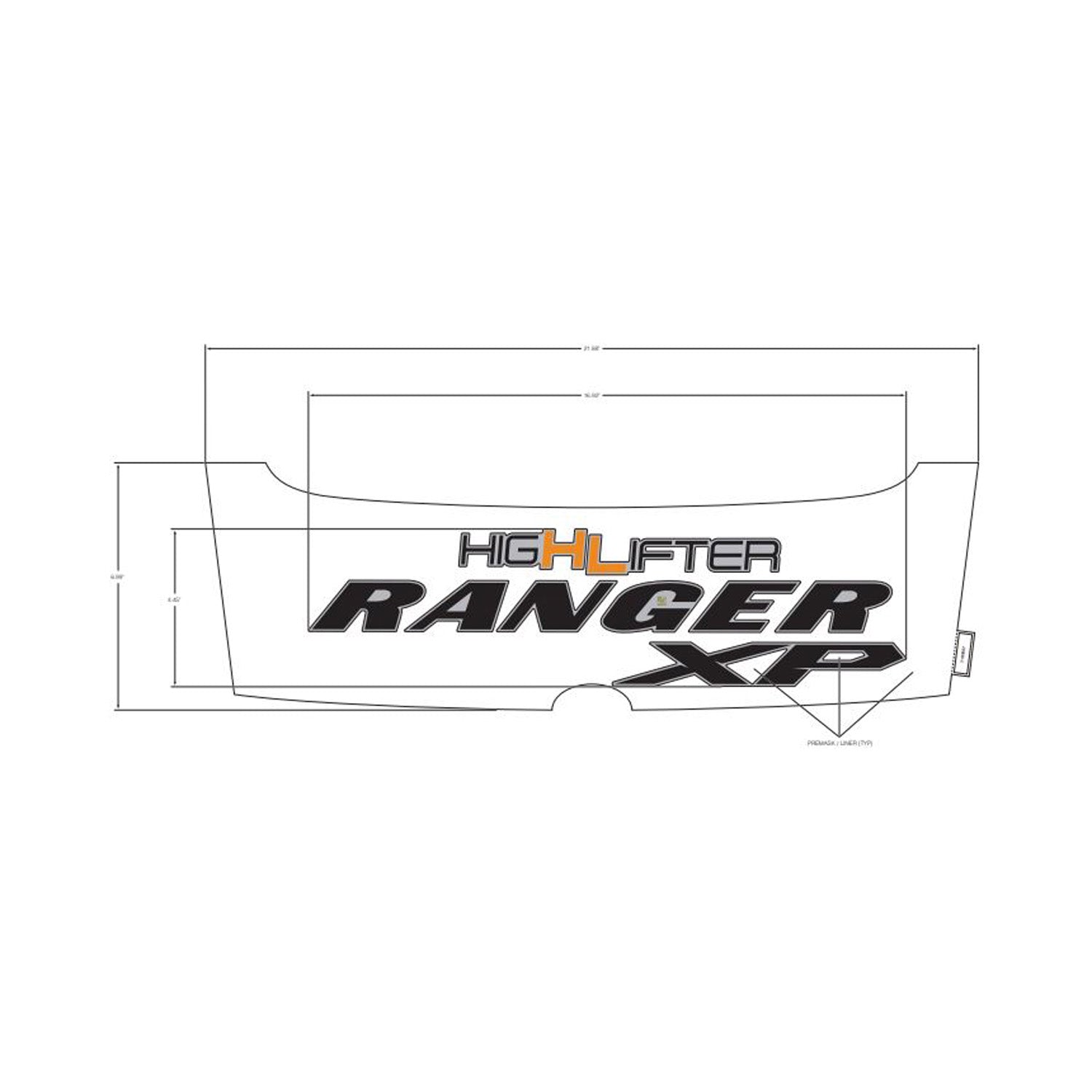 White center hood decal with black "RANGER XP" and orange "HIGHLIFTER" text for Polaris UTV.