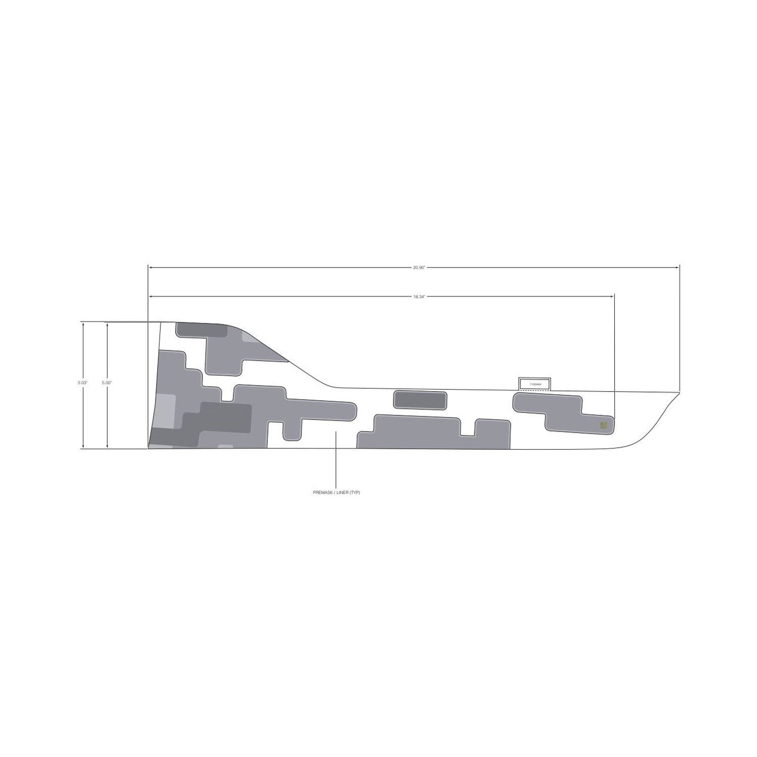 Gray and black digital camo rear upper door decal with angular cut for Polaris UTV, left side.