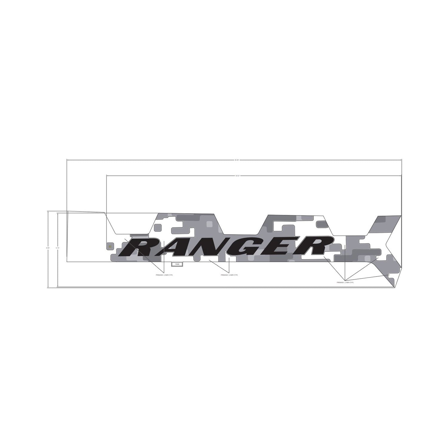 Gray camouflage cargo box decal with black "RANGER" text and stylized "XP" lettering.