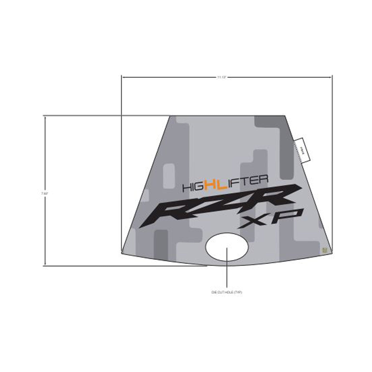 Gray center hood decal with black and orange "High Lifter RZR XP" text and geometric accents.